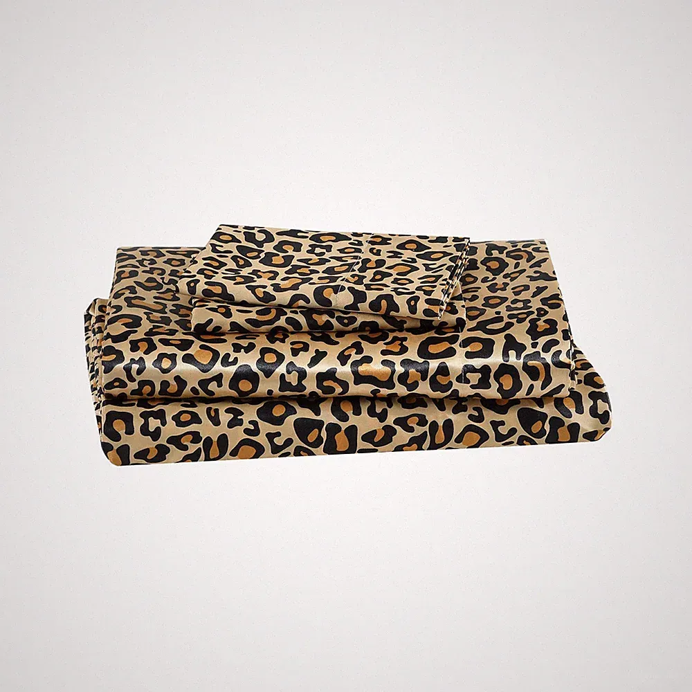 100% Luxury Satin Polyester Sheet Set, Full, Leopard