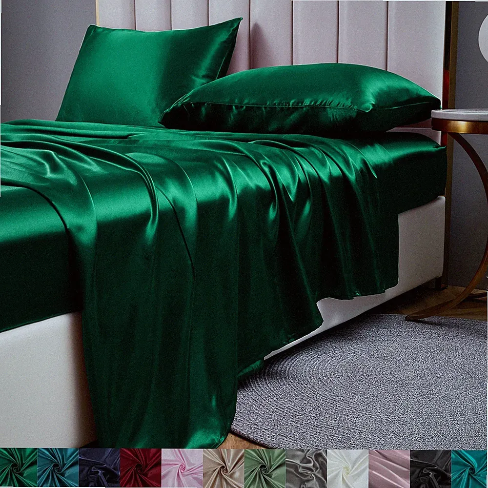 12 Colors Satin Sheet Set Smooth Soft Faux Silky Bedding Sheets Fade Resistant