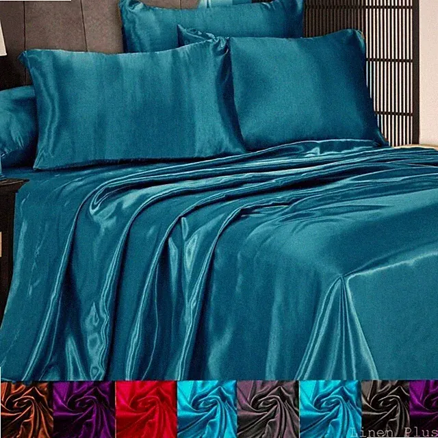 3 Pc Satin Silky Sheet Set Queen/King Size Fitted Pillow Cases 500TC (10 Colors)