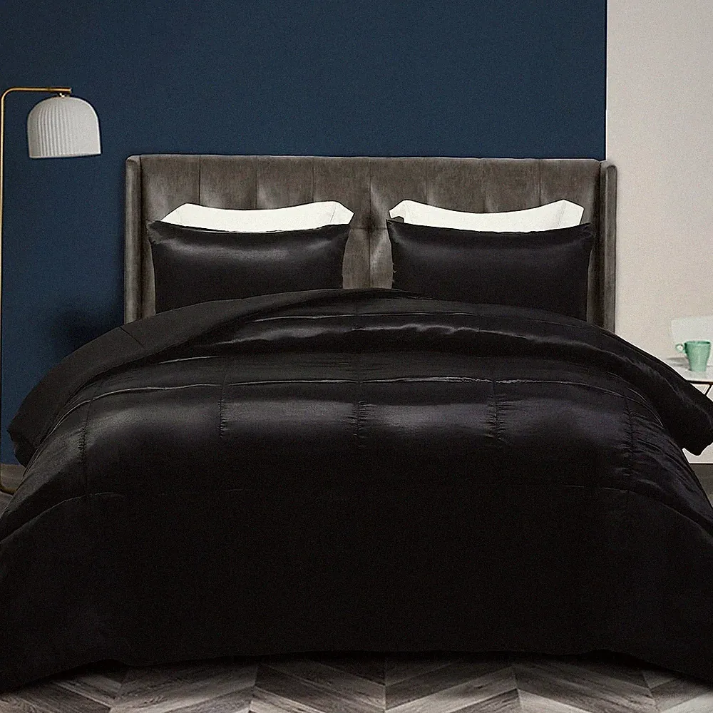 3-Piece Reversible King Size Silk Comforter Set/Bedding Set Soft Satin Comforter