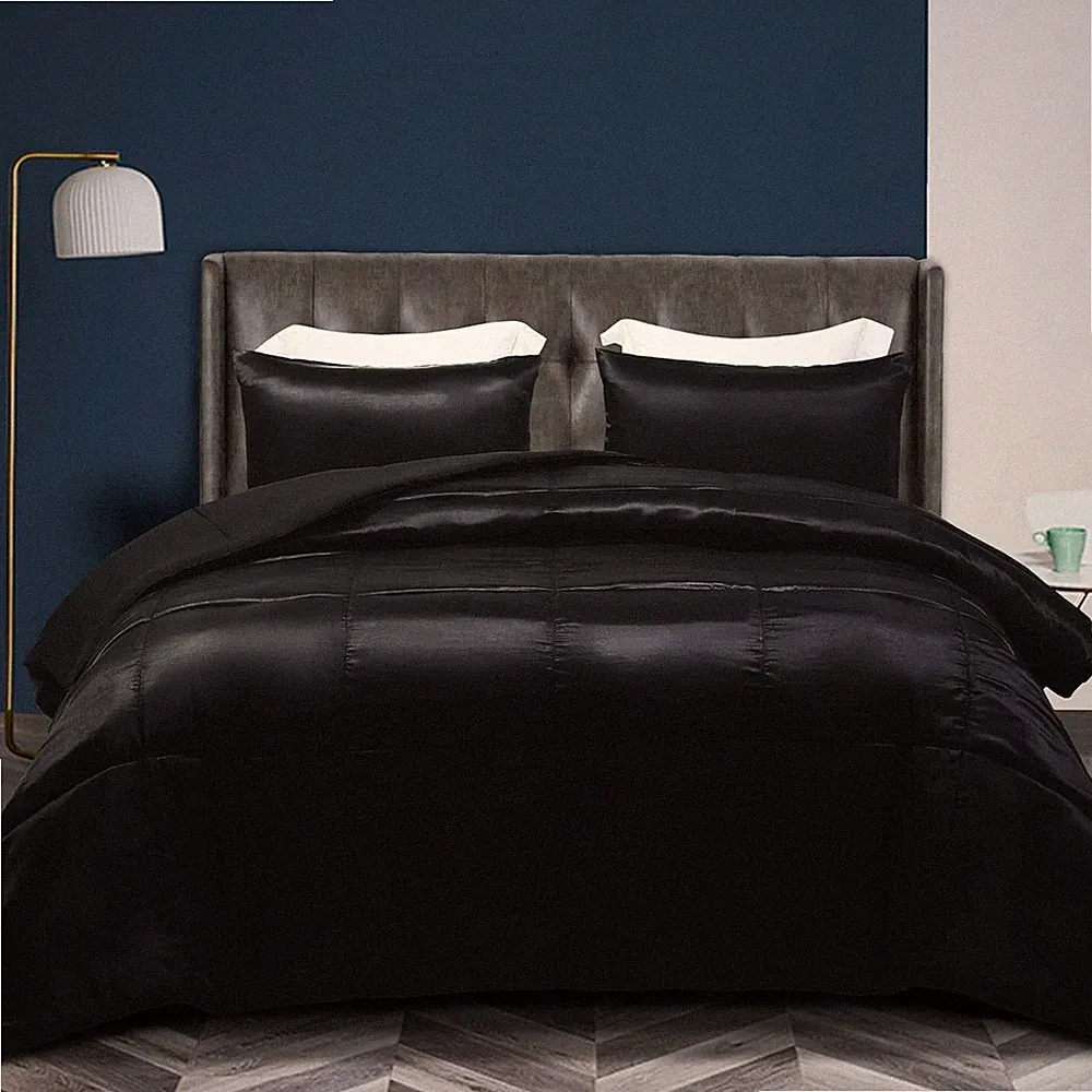 3-Piece Reversible Queen Size Silk Comforter Set/Bedding Set, Soft Satin Comfort