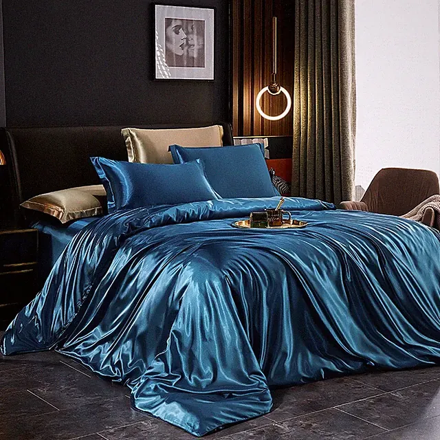 4Pcs Mulberry Silk Bedding Set Double-Sided Silk Satin Duvet Cover