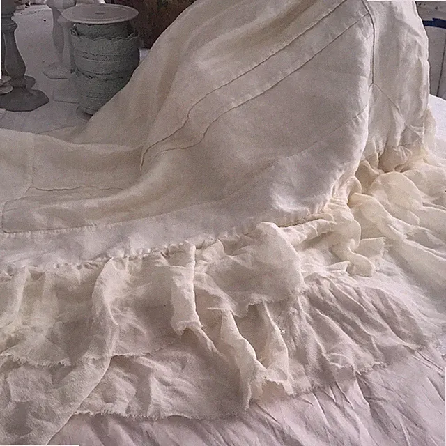 Bella Notte Valentina Deluxe Sham Satin Silk Gauze Ruffle, Winter White Ivory