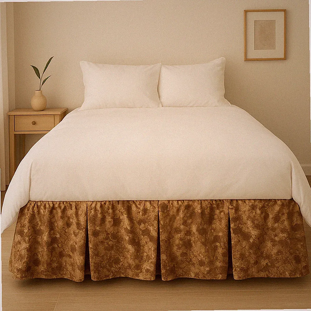 DaDa Bedding Floral Brown Golden Champagne Soft Satin Décor Pleated Bed Skirt