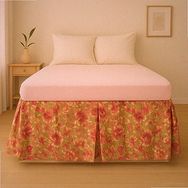 DaDa Bedding Tropical Sunset Floral Shiny Pink Satin Soft Pleated Bed Skirt