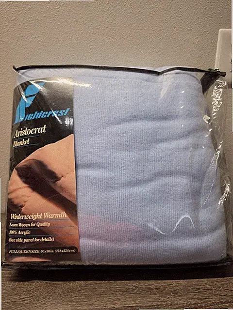 Fieldcrest Thermal Blanket Queen Size Ice Blue Loom Woven Acrylic Satin Vintage