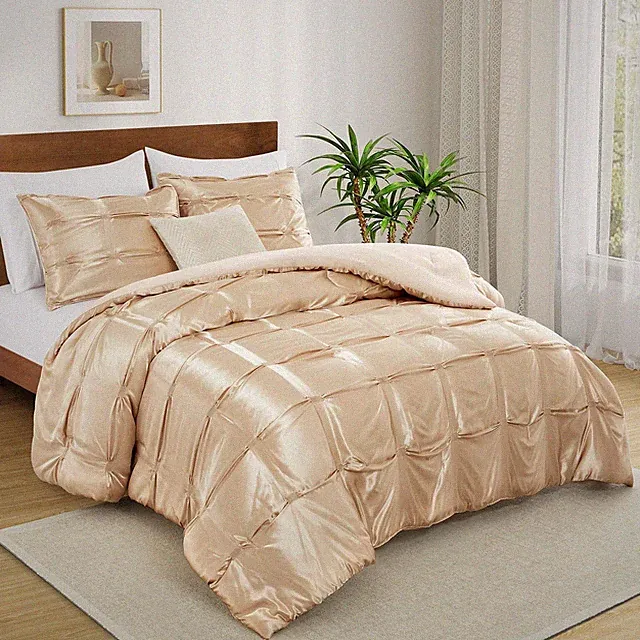 Full/Queen Size Satin Comforter Set Taupe, 3 Pieces Soft and Lightweight Silk...