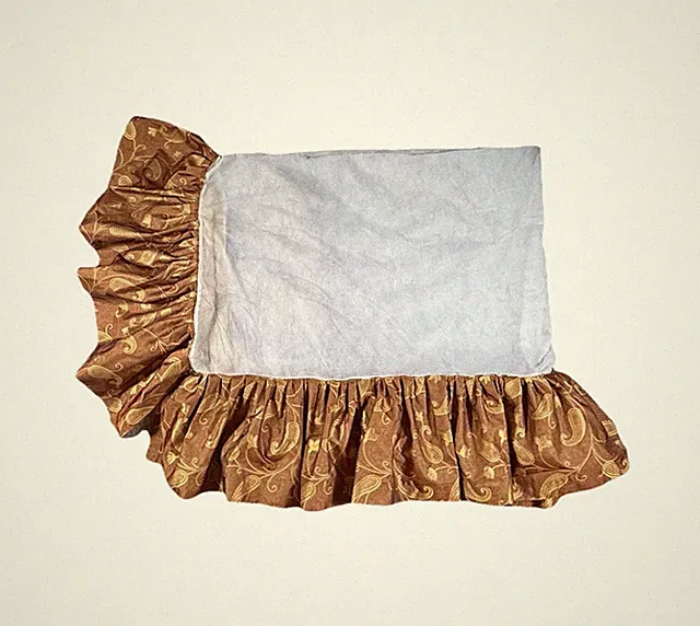 Gorgeous Orange Copper Satin Ruffled Bed Skirt Queen Size with Gold Foil Paisley