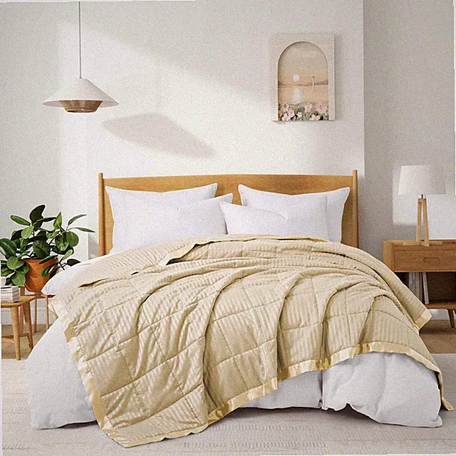 Hotel Oversized Bed Blanket Jacquard Strip Satin Edge, King or Queen Comforter
