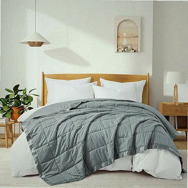 Hotel Oversized Bed Blanket Strip Satin Edge, King or Queen Jacquard Comforter