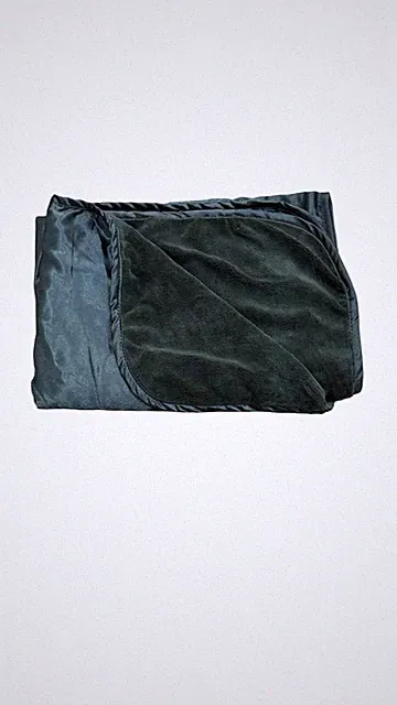 HTF Brookstone NAP Forest Green Throw Blanket Satin One Layer Travel “48x35”