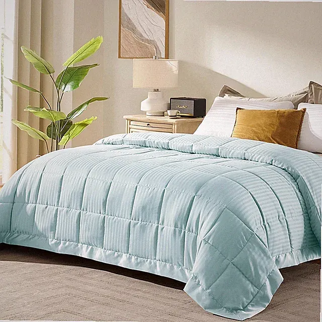 King Size Blanket with Satin Trim, Lightweight Down(Cool Blue, 108 x 90 Inch)