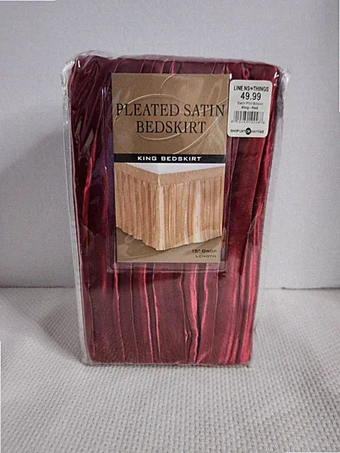 Linens N Things Pleated Satin 15” drop Bedskirt Bed Skirt King Sz NEW Polyester