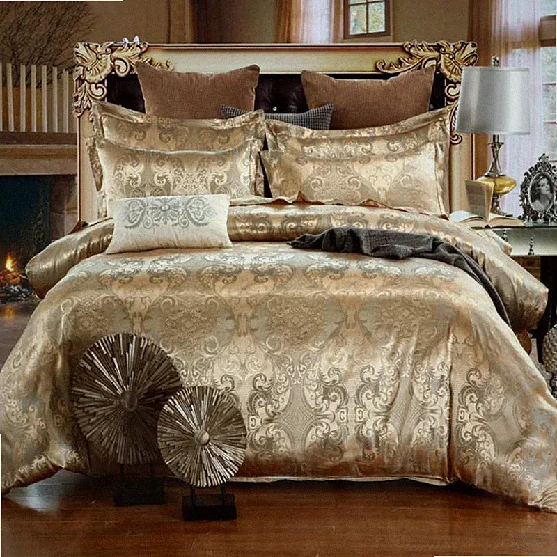 Luxury Satin Jacquard Bedding Set 3/4PCS Duvet Cover Bed Sheet Pillowcases
