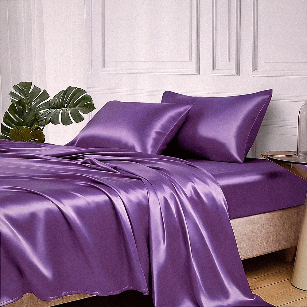 MR&HM Satin Bed Sheets, Twin XL Size Sheets Set, 3 Pcs XL, 32- Lavender
