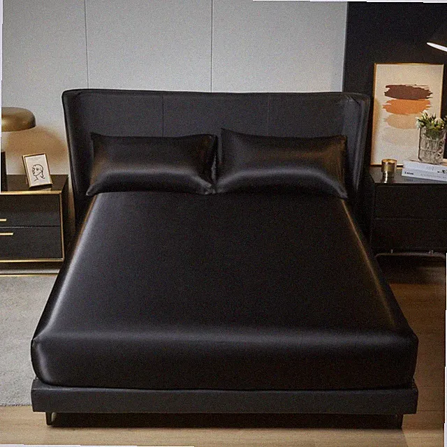 New Luxury Solid Color Satin Mattress Cover Twin Full Queen King Fitted Sheet