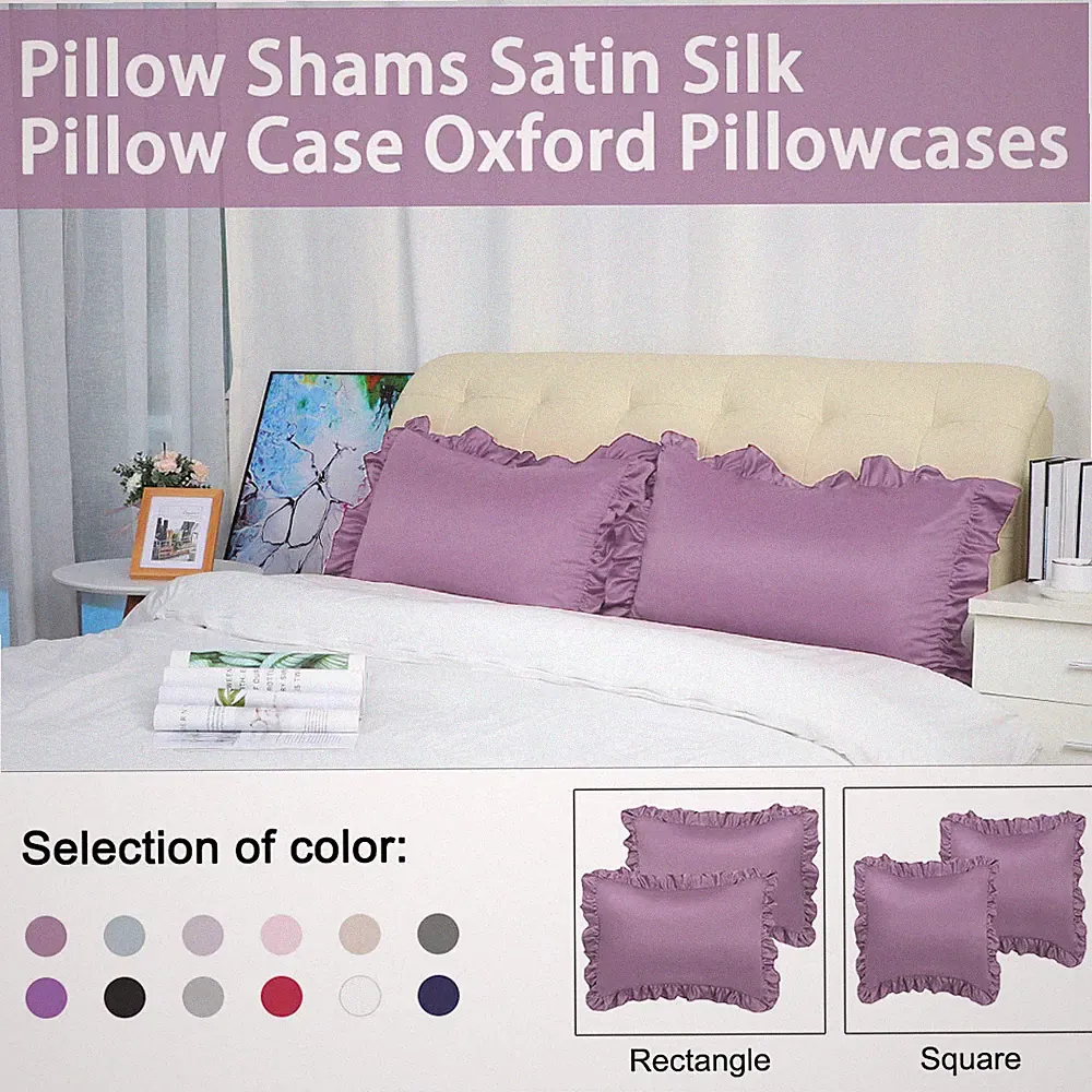 Pillow Shams Satin Silk Pillow Case Oxford Pillowcases Ruffled Pillow Cover 2PCS