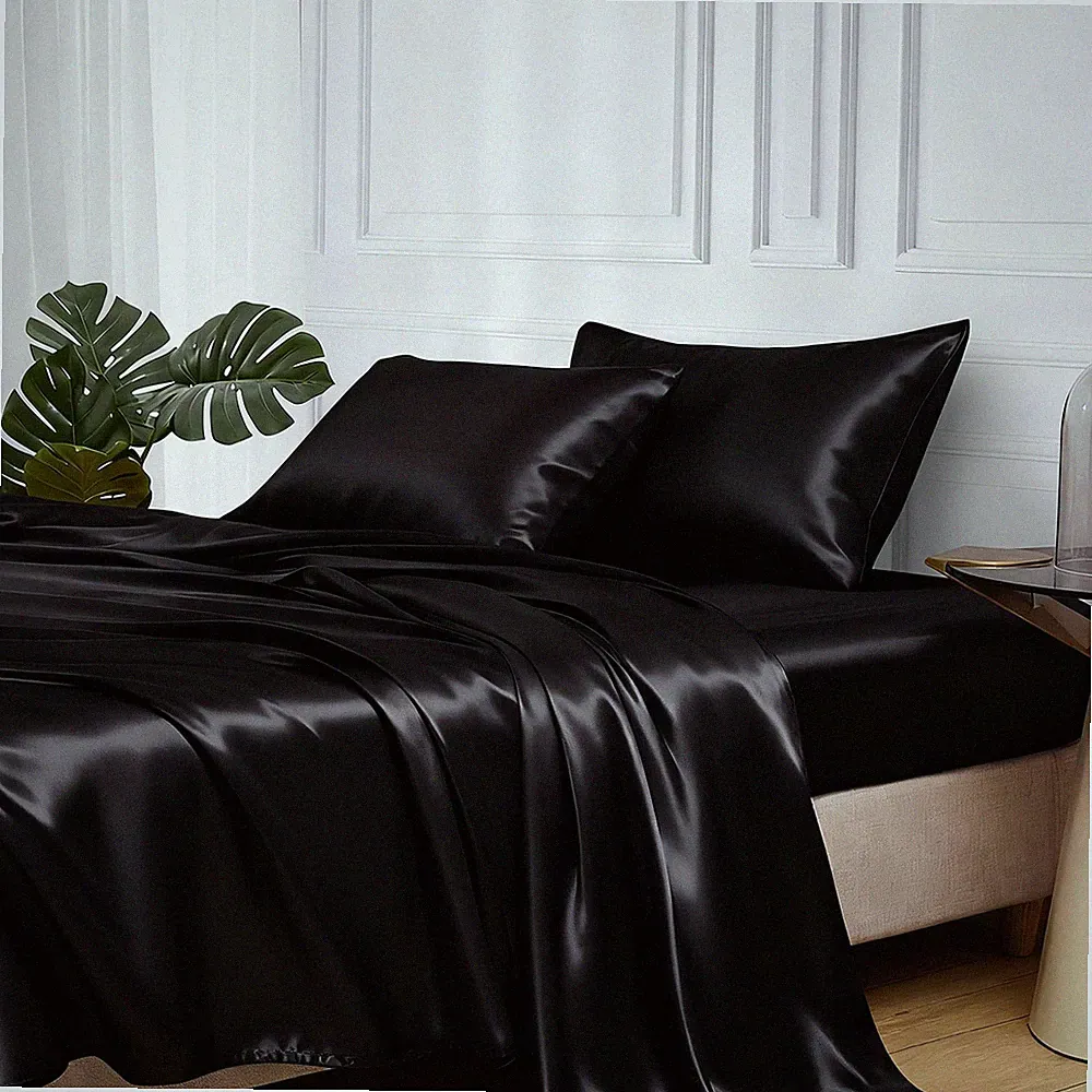 Queen Satin Bed Sheets Set - 4 Pcs Silky Bedding with Deep Pocket Straps