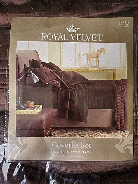 Royal Velvet Full/Queen Chocolate Coverlet Set Square Matte Satin w/ 2 Shams NEW