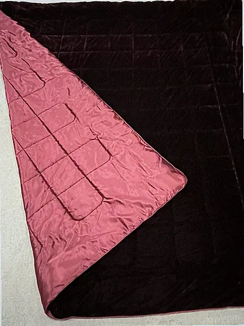 Ruby/Burgundy Red Quilted Design Bedspread, Silky Velvet & Satin Back Dry Clean