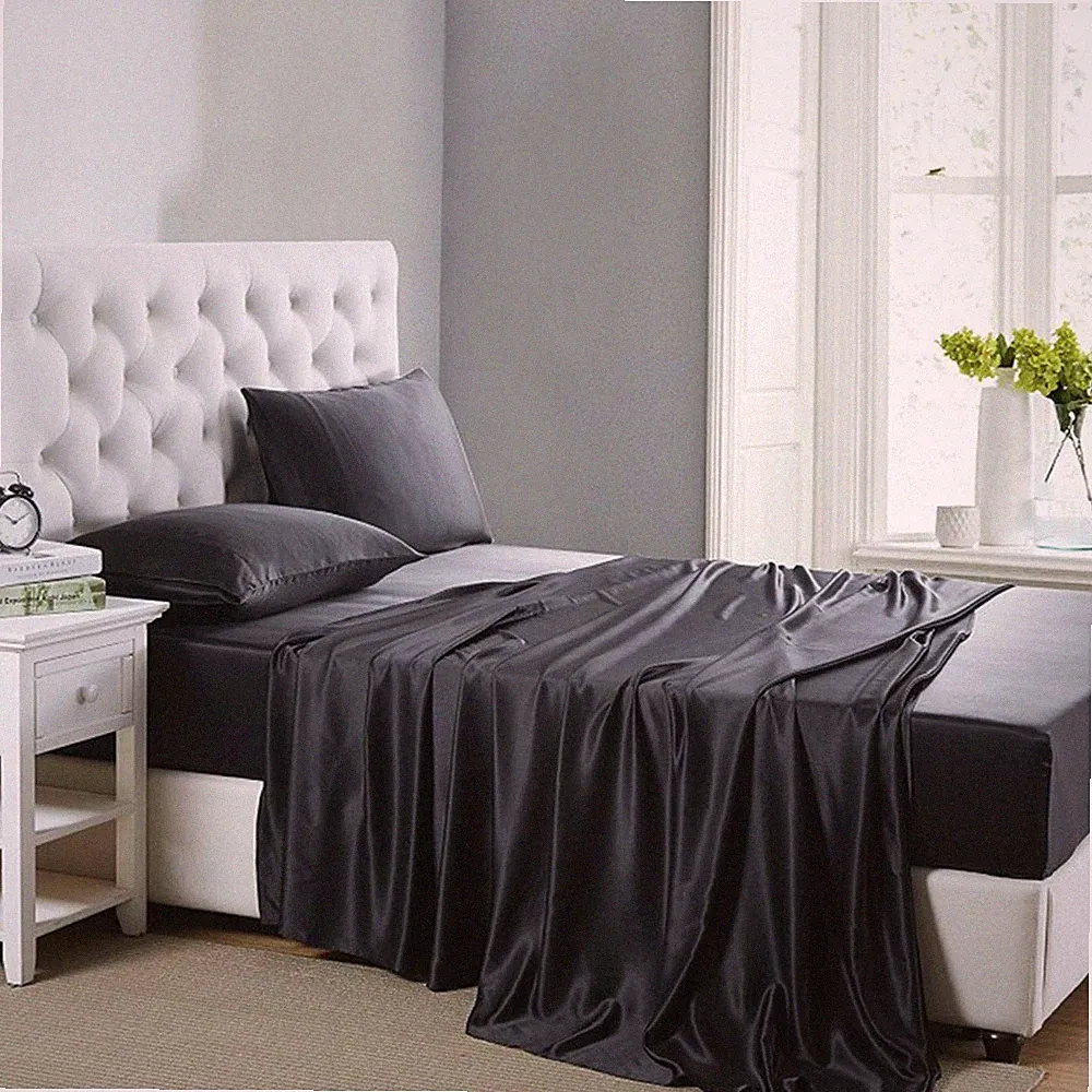 Satin Bed Sheets Twin XL Cooling Soft Bedding Set Black