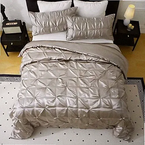 Satin Comforter Set Size, 3-Piece Pinch Pleat Bedding Sets, King Light Grey