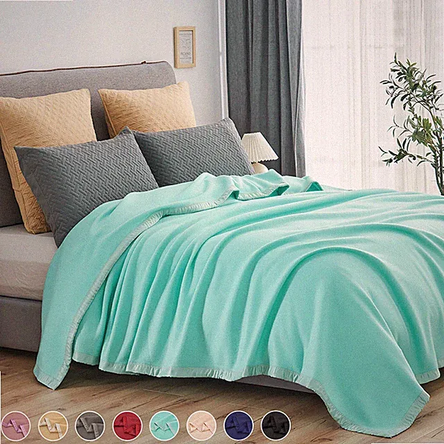 Satin Fleece Blanket Micro Flannel Year-Round Bed Blanket Throw with Satin Trim