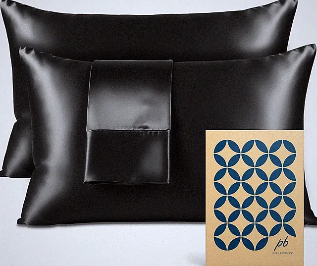 Satin Pillowcase 2 Pack - Queen Size (20"X30", Black) - Silky Pillow Cases for H