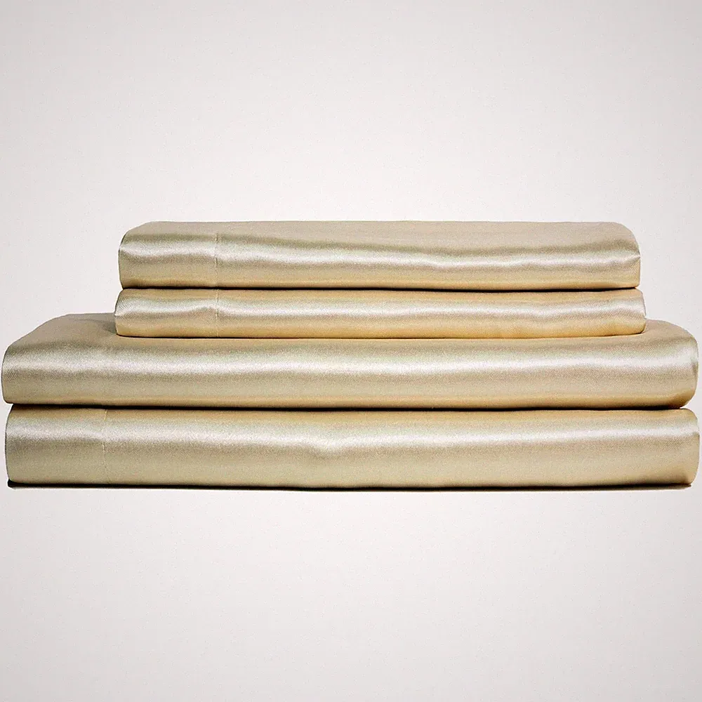 Satin Sheet Set Cal King 4pc Ivory Luxury Bedding Set