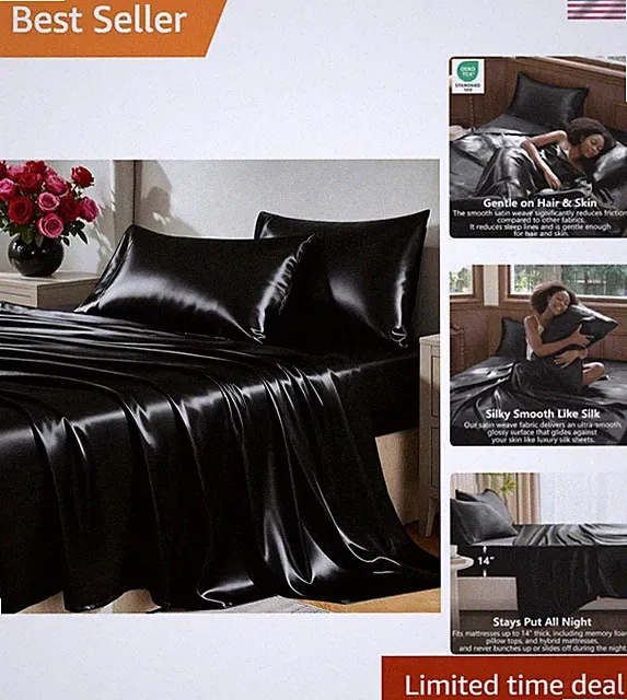 Satin Sheets Queen Size Bed Set 4 Piece Luxury Silky Bedding Fit Pillowcases