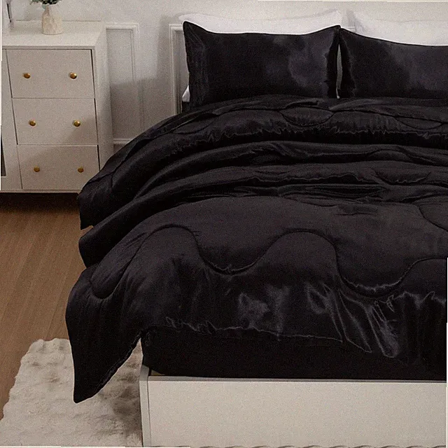 Satin Silky Soft Quilt Luxury Super Soft Microfiber Bedding Thin Comforter Se...