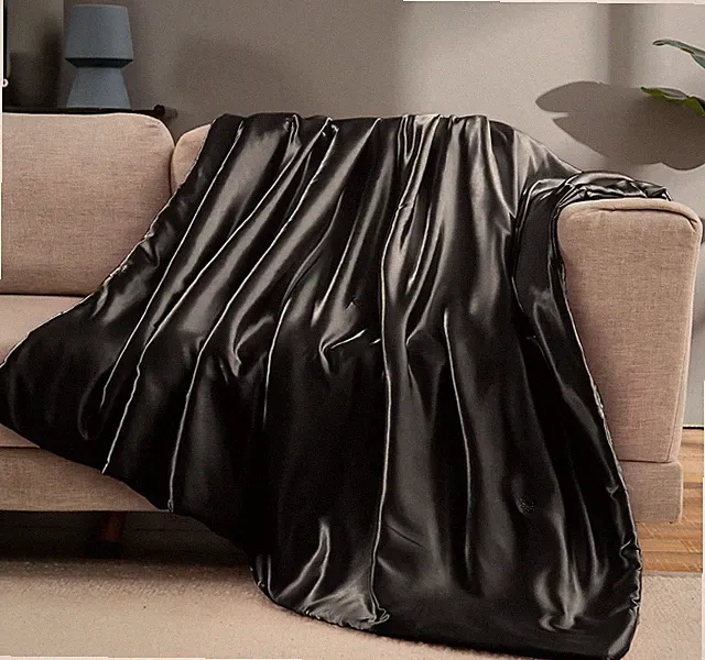 Satin Throw Blanket Black Satin Blankets 50x60 Inches(with Small Flowers), Co...