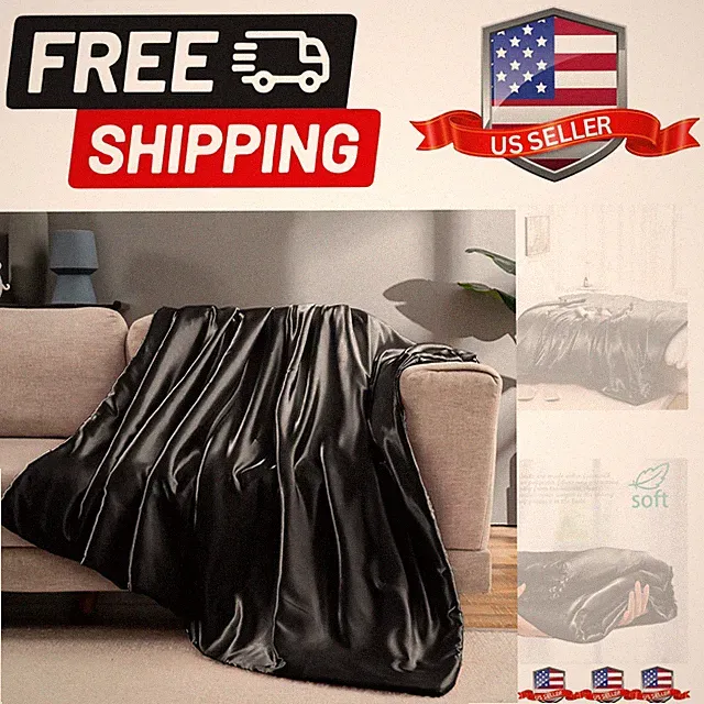 Satin Throw Blanket Black Satin Blankets 50x60 Incheswith Small Flowers, Cool...