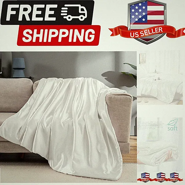 Satin Throw Blanket Ivory White Satin Blankets 50x60 Incheswith Small Flowers...
