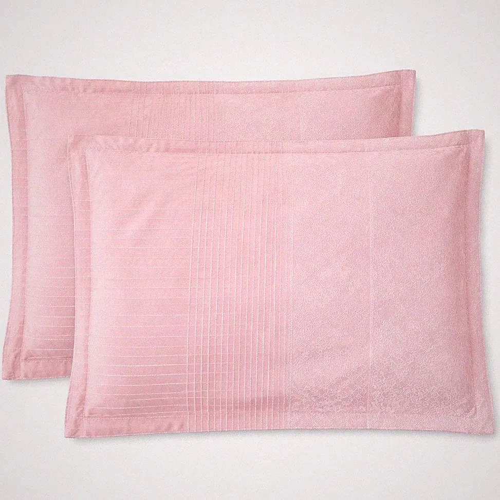 Set of 2 Blush Pink Satin Stipe Jacquard Standard Pillow Shams Bedding Romantic