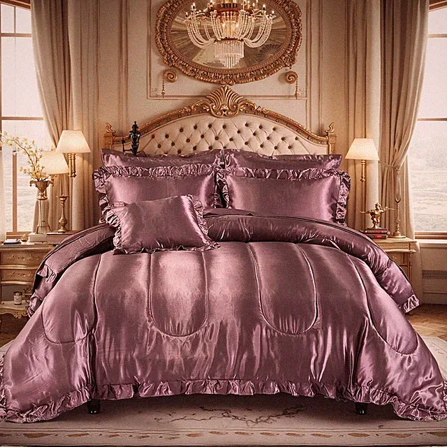 Silk Like Satin Comforter Set with Sheet King Size 8 Pieces King, Pink-02
