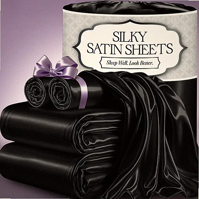 Soft Satin Bedding, Queen 4pc Set, 15" Deep Pocket, Wrinkle Resistant, Black