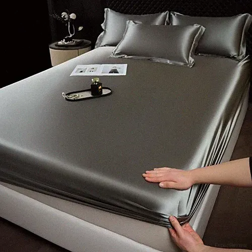 Solid Color Satin Fitted Sheet Mattress Cover Elastic Band Bed Sheet Bedding