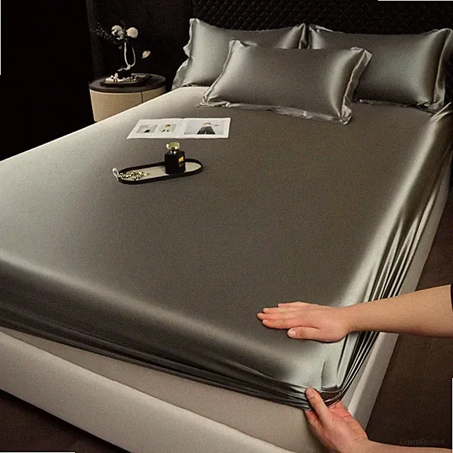 Solid Color Satin Fitted Sheet Rayon Mattress Cover with Elastic Band Protector