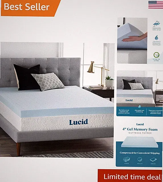 Ultra Plush 4 Inch Gel Memory Foam Mattress Topper - Hypoallergenic & Queen Size