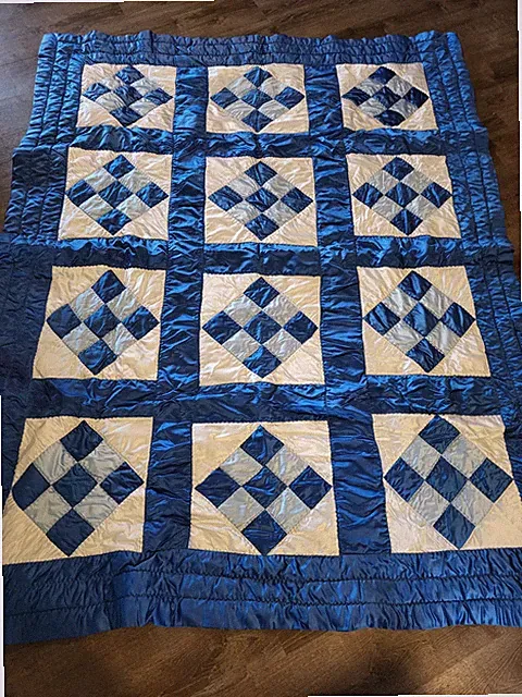 Vintage Blue and White Satin Queen Blanket read